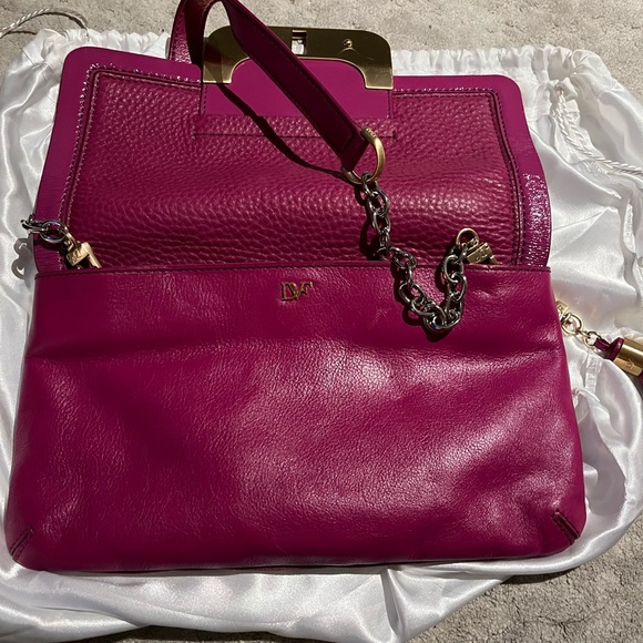 DVF Magenta Leather Clutch - Picture 2 of 3